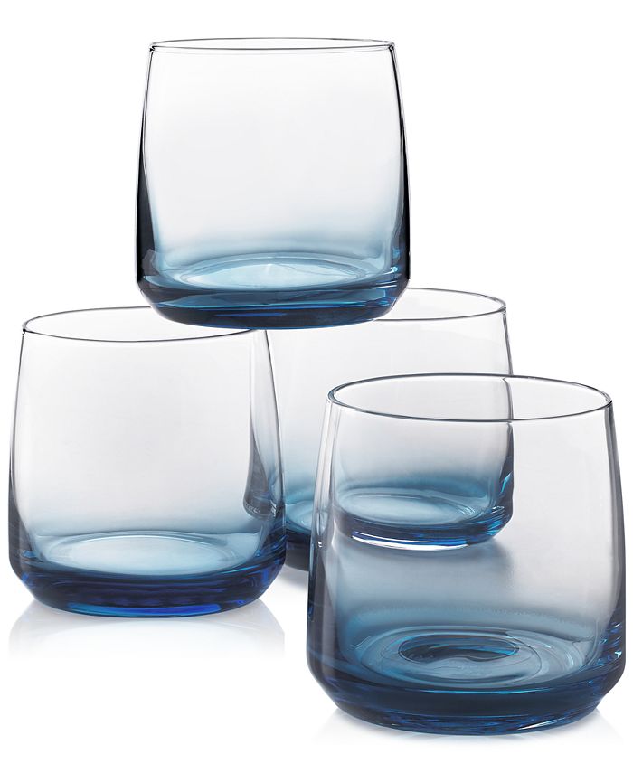 4- Modern Drinking Glasses Smokey Blu Square Bottom Glasses 6-1/4