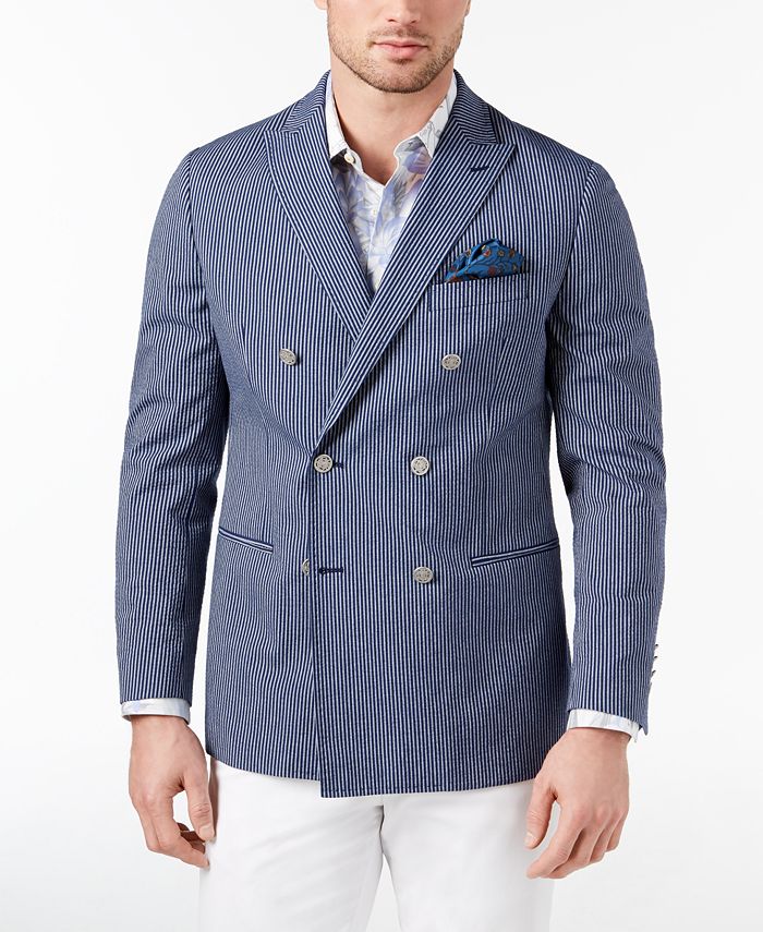 Tallia Orange Men s Big Tall Modern Fit Stretch Navy Seersucker