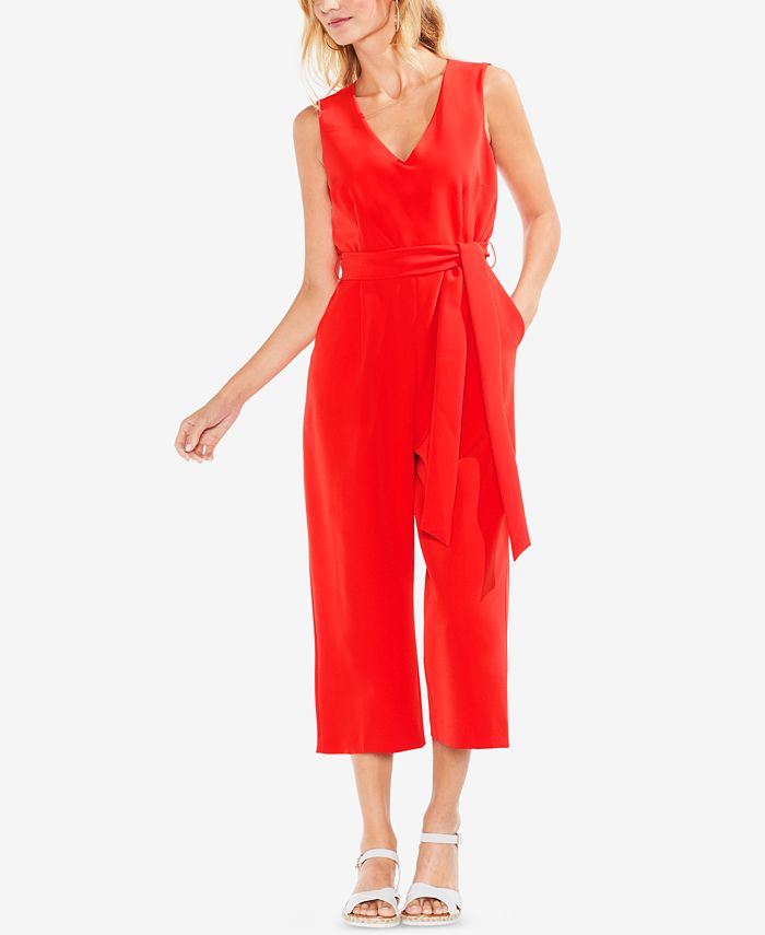 Vince Camuto Sleeveless Belted Wide-Leg Jumpsuit - Macy's