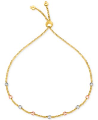 Macy's - Tricolor Bead Bolo Bracelet in 10k Gold, White Gold & Rose Gold