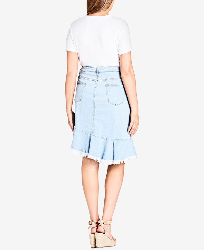 City Chic Trendy Plus Size Ruffled Denim Skirt - Macy's