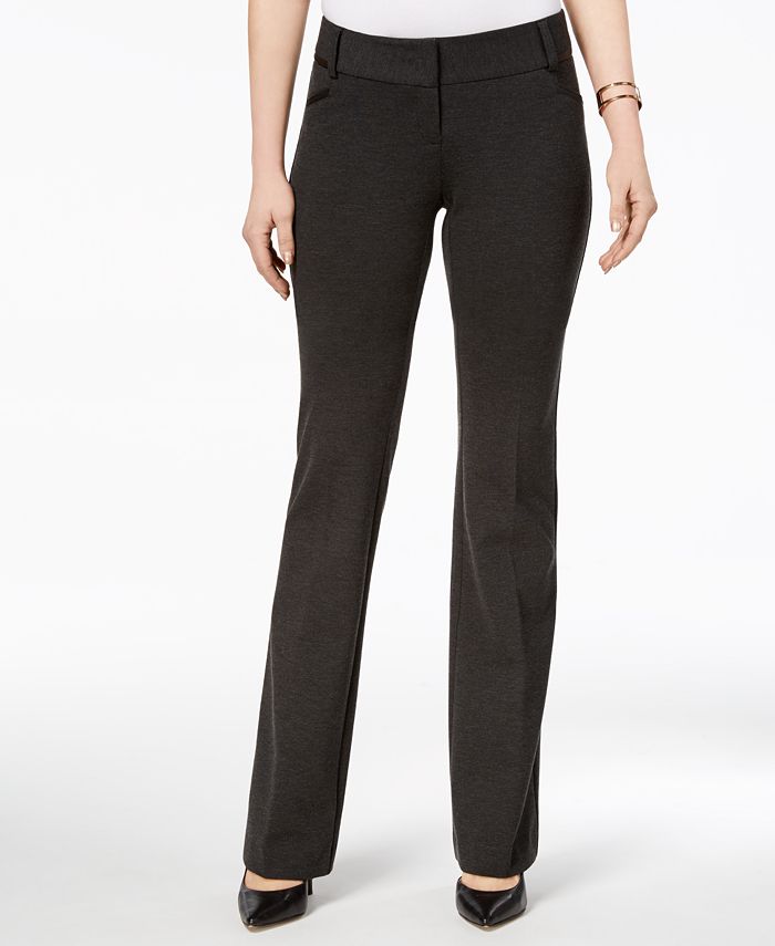 Alfani Faux-Leather-Trim Bootcut Pants, Created for Macy's - Macy's