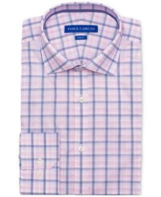 Vince Camuto - Men's Slim-Fit Comfort Stretch Coral Plaid Dress Shirt