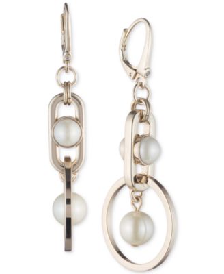 DKNY - Gold-Tone Link & Imitation Pearl Drop Earrings