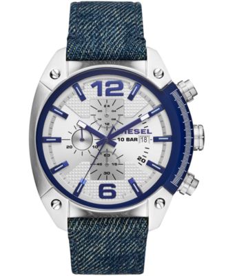Diesel - Men's Chronograph Overflow Blue Denim Strap Watch 49mm