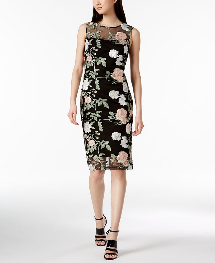 Calvin Klein Petite Floral Embroidered Mesh Dress & Reviews - Dresses -  Petites - Macy's