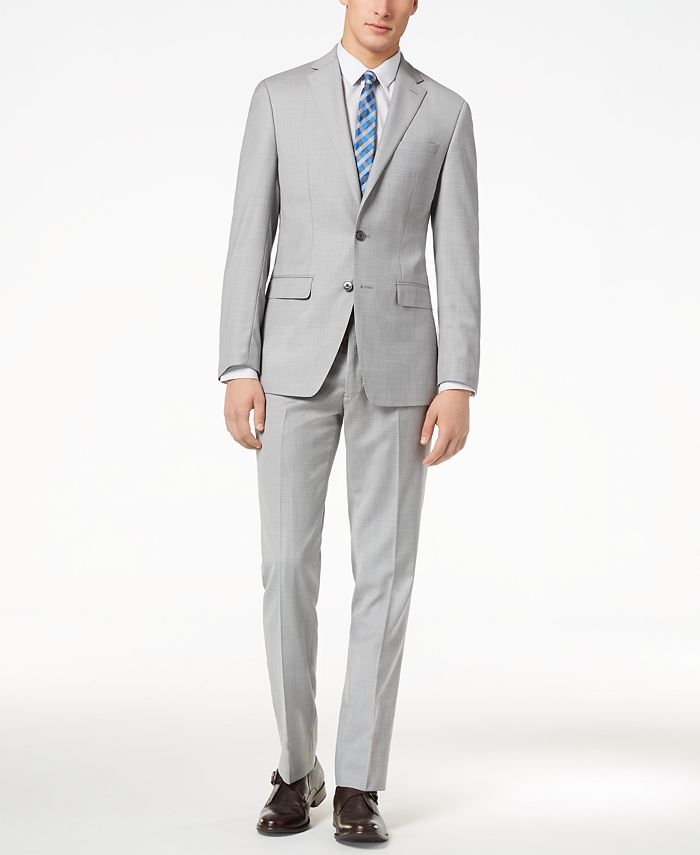 Calvin Klein CLOSEOUT! Men's Slim-Fit Light Gray Sharkskin Suit ...