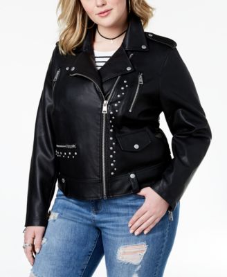 Studded Faux-Leather Moto Jacket 