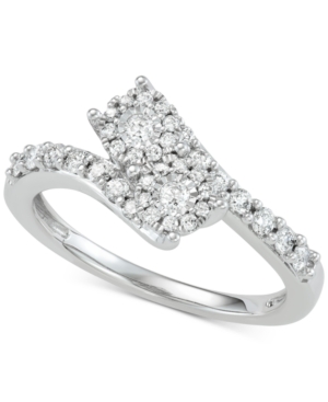 image of Diamond Halo Two-Stone Engagement Ring (1/2 ct. t.w.) in 14k White Gold