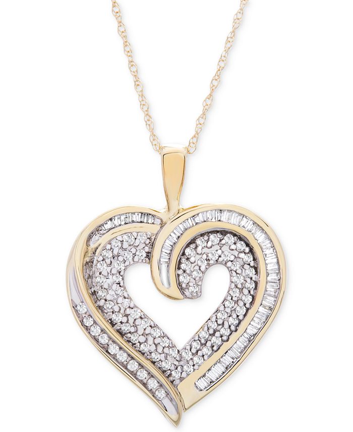Macy's Diamond Baguette Heart Necklace in 10k Gold or White Gold (3/8 ...