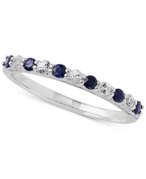 image of Sapphire (1/3 ct. t.w.) & White Sapphire Ring (1/4 ct. t.w.) in 14k White Gold (Also Available in Emerald)