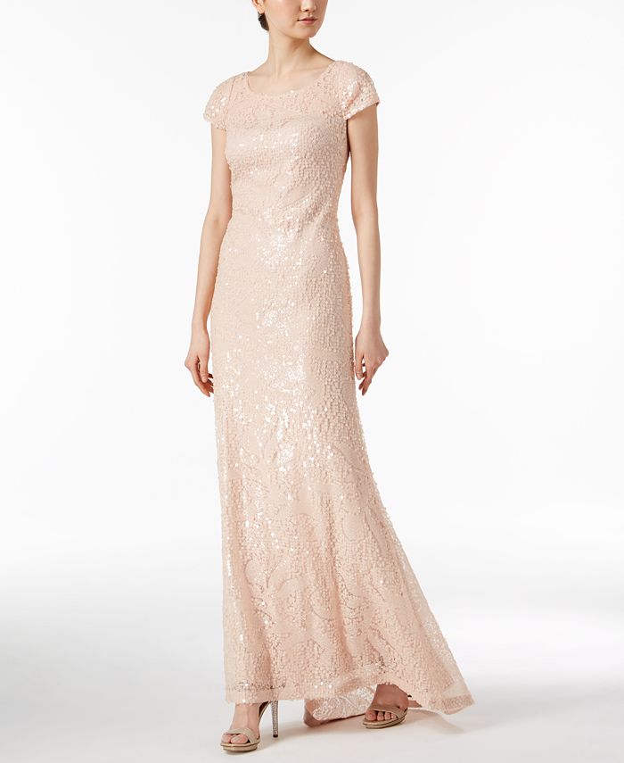 Calvin Klein Short-Sleeve Sequined Gown - Macy's