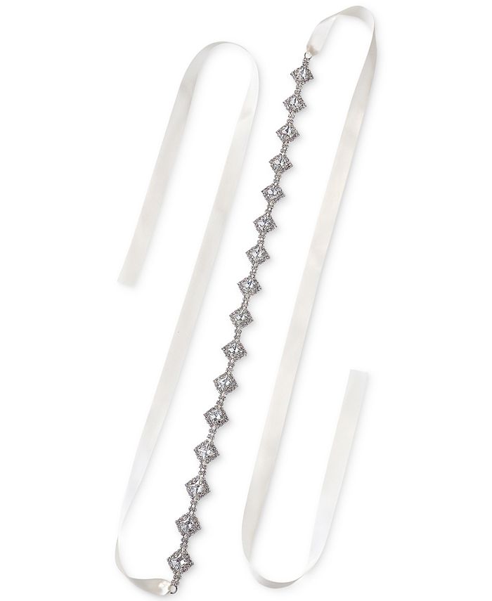 Jewel Badgley Mischka Silver-Tone Crystal Cluster Ribbon Sash - Macy's