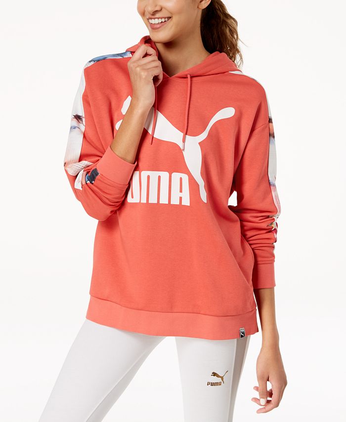 Puma T7 Printed-Sleeve Logo Hoodie & Reviews - Tops - Women - Macy's
