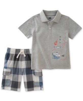 Kids Headquarters - 2-Pc. Graphic-Print Cotton Polo & Checked Shorts Set, Little Boys