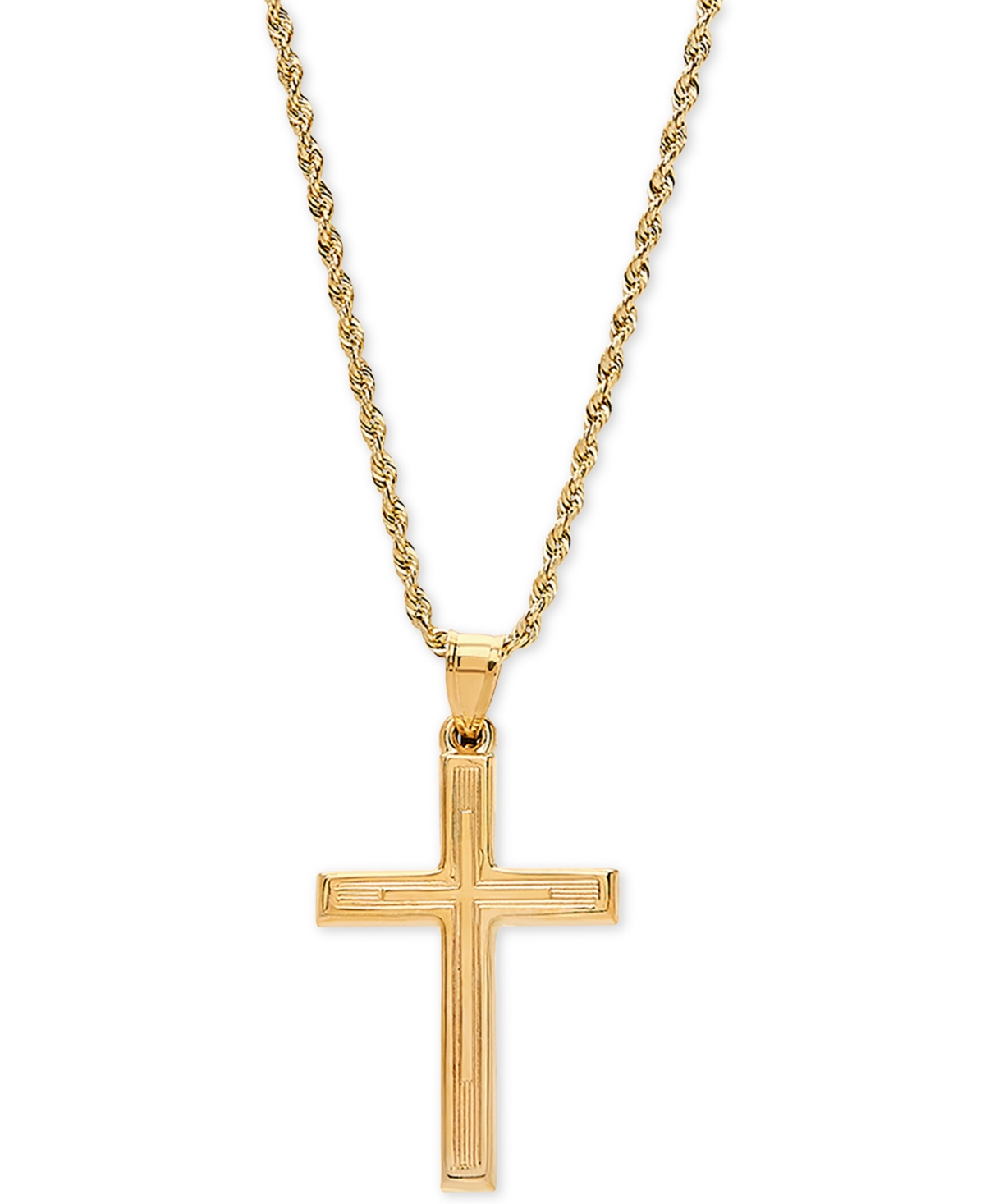 Engraved Cross 20" Pendant Necklace in 14k Gold - Yellow Gold