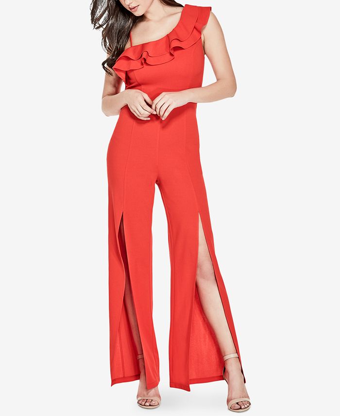 GUESS Ruffled One-Shoulder Jumpsuit - Macy's