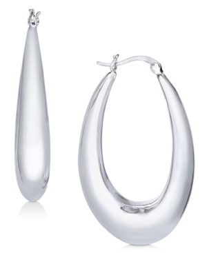 image of Essentials Large Silver Plated Polished Graduated Puff Medium Hoop Earrings