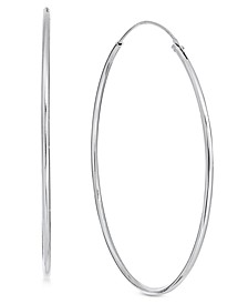 Large Silver Plated Endless Wire Medium Hoop Earrings 