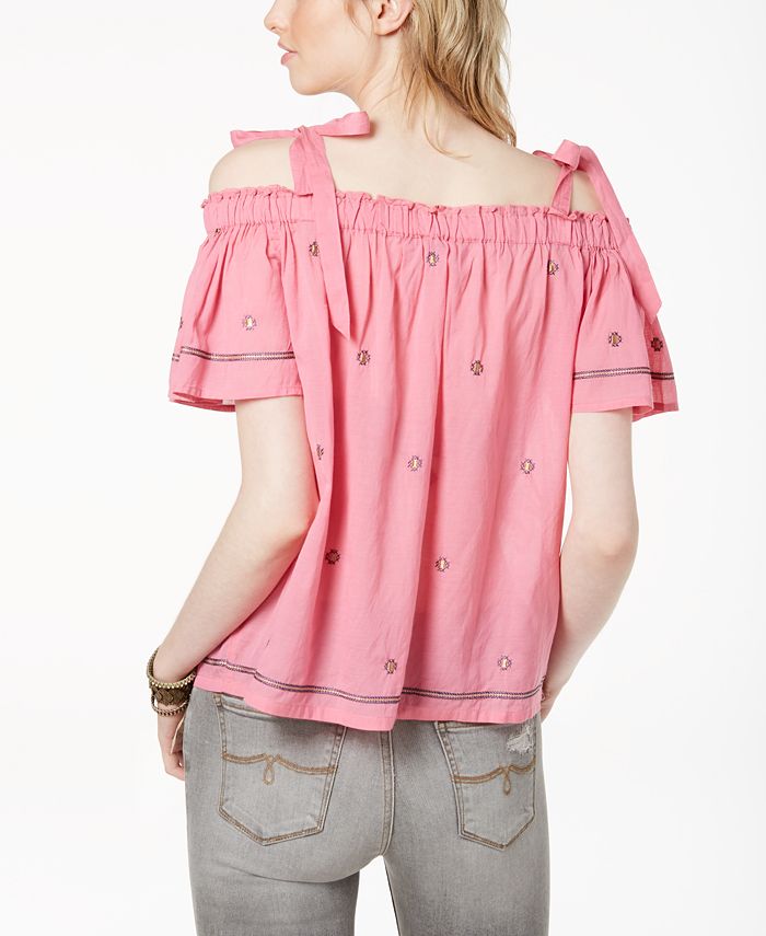 Lucky Brand Embroidered Cold-Shoulder Top - Macy's