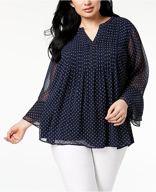 Charter Club Plus Size Pleated Chiffon Blouse Created For Macy S