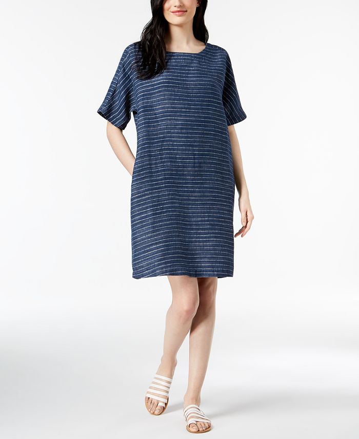 Eileen Fisher Organic Linen Striped Linen Dress - Macy's
