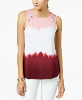 Hippie Rose - Juniors' Lace-Up Tie-Dyed Tank Top