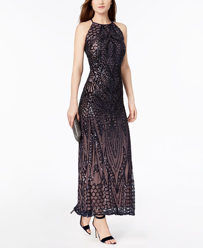 Macys nightway lace halter gown deals