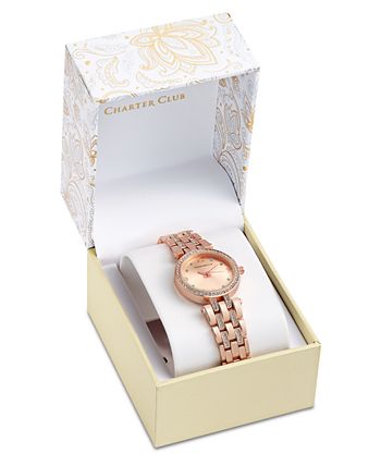 Charter Club - Women's Pav&eacute; Rose Gold-Tone Bracelet Watch 28mm