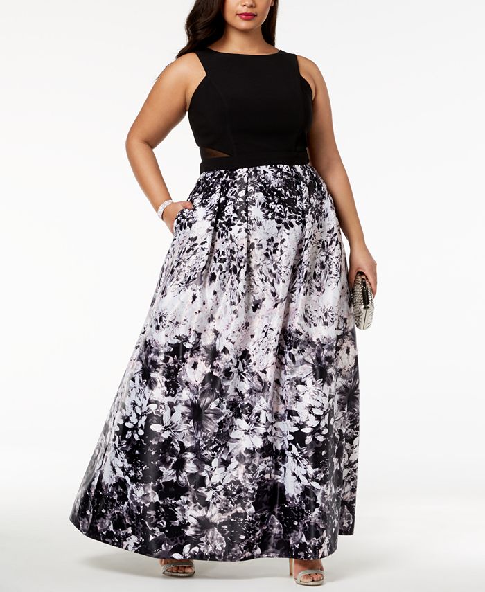 XSCAPE Plus Size Solid & Floral-Print Gown & Reviews - Dresses - Women ...