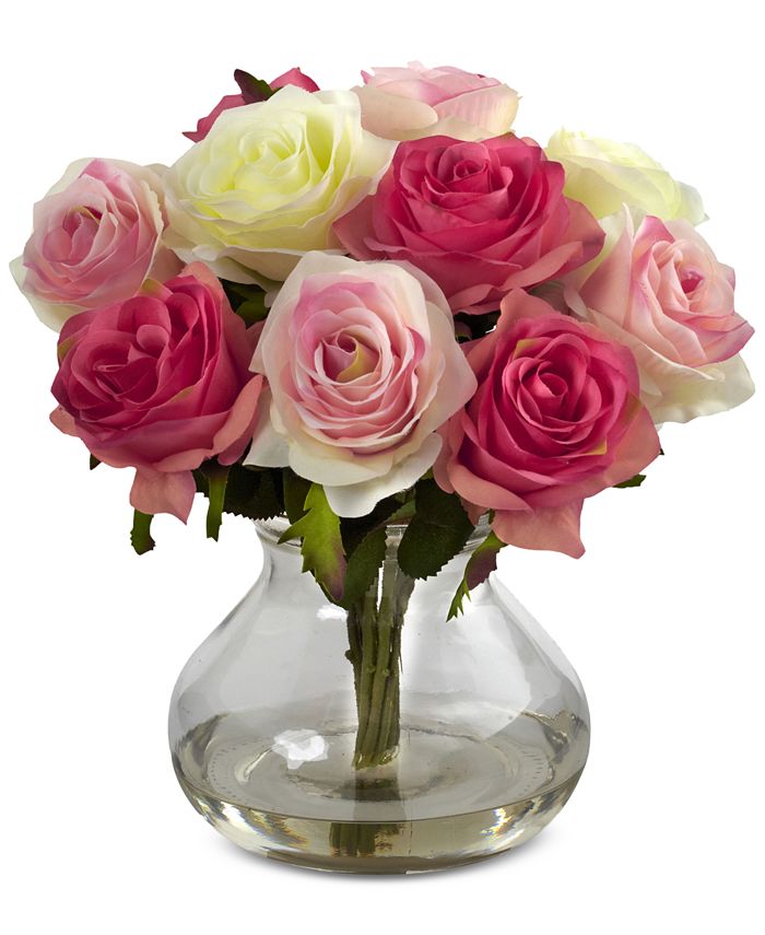 Nearly Natural - Pink Rose Arrangement with Vase