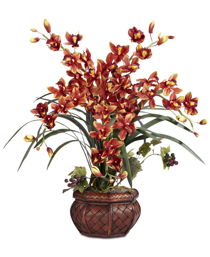 Nearly Natural - Cymbidium Arrangement with Decorative Vase