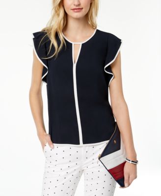 Tommy Hilfiger - Flutter-Sleeve Keyhole Top