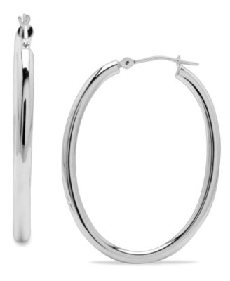 Italian Gold - 14k White Gold Earrings, Polished Oval Hoop