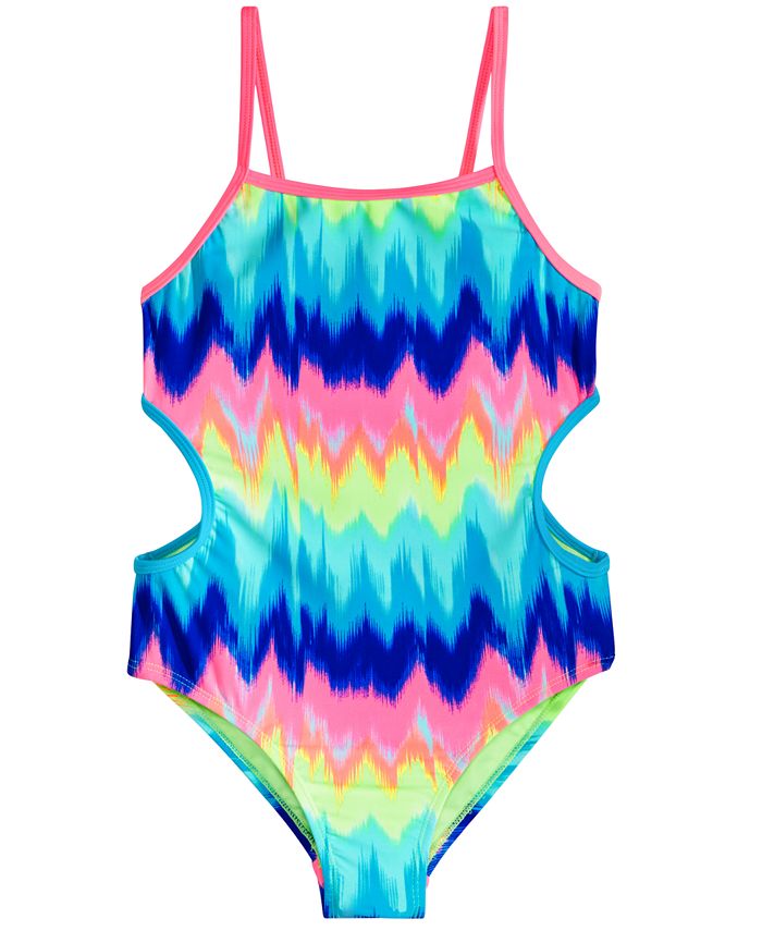 Breaking Waves 1-Pc. Rainbow-Print Cutout Swimsuit, Little & Big Girls ...