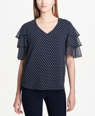 Calvin Klein Ruffled Polka Dot Top Macy s