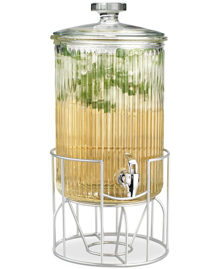 Home Essentials Ribbed Glass 2Gallon Beverage Dispenser with Stand