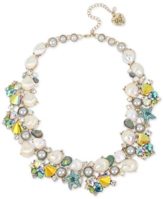 Betsey Johnson Gold-Tone Crystal & Imitation Pearl Shell Cluster Collar ...