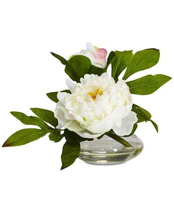 Nearly Natural - 3-Pc. Peony Set with Glass Vases