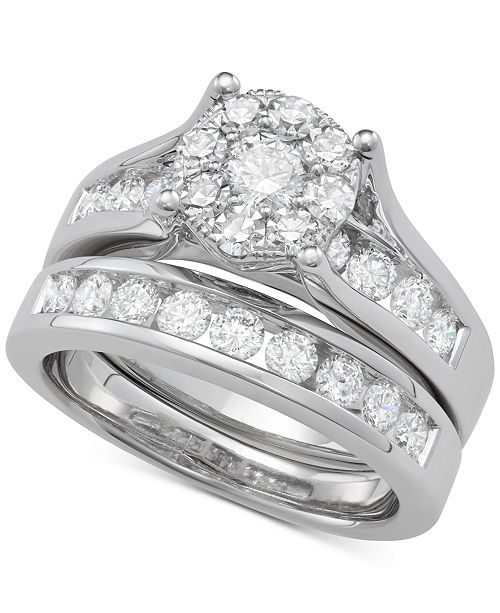 Macy&#39;s Diamond Engagement Ring and Wedding Band Bridal Set in 14k White Gold (2 ct. t.w ...