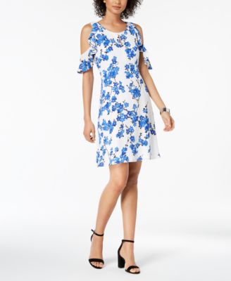 Nine West - Printed Cold-Shoulder Dress