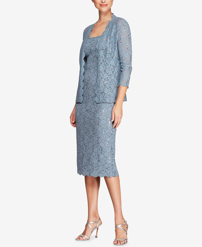 Alex evenings sequined lace cheap sheath dress and jacket