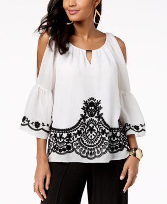 Thalia Sodi - Embroidered Cold-Shoulder Top