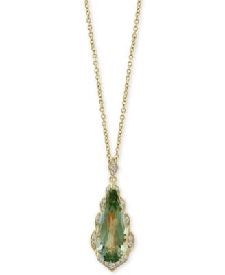 EFFY Collection - Green Quartz (4 ct. t.w.) & Diamond (1/8 ct. t.w.) 18" Pendant Necklace in 14k Gold