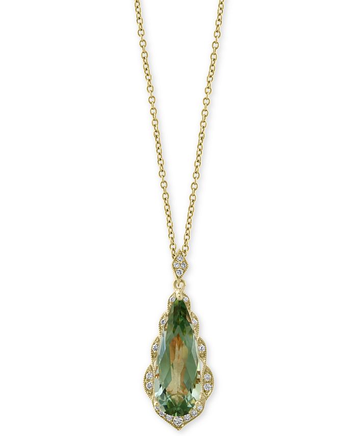 EFFY Collection - Green Quartz (4 ct. t.w.) & Diamond (1/8 ct. t.w.) 18" Pendant Necklace in 14k Gold