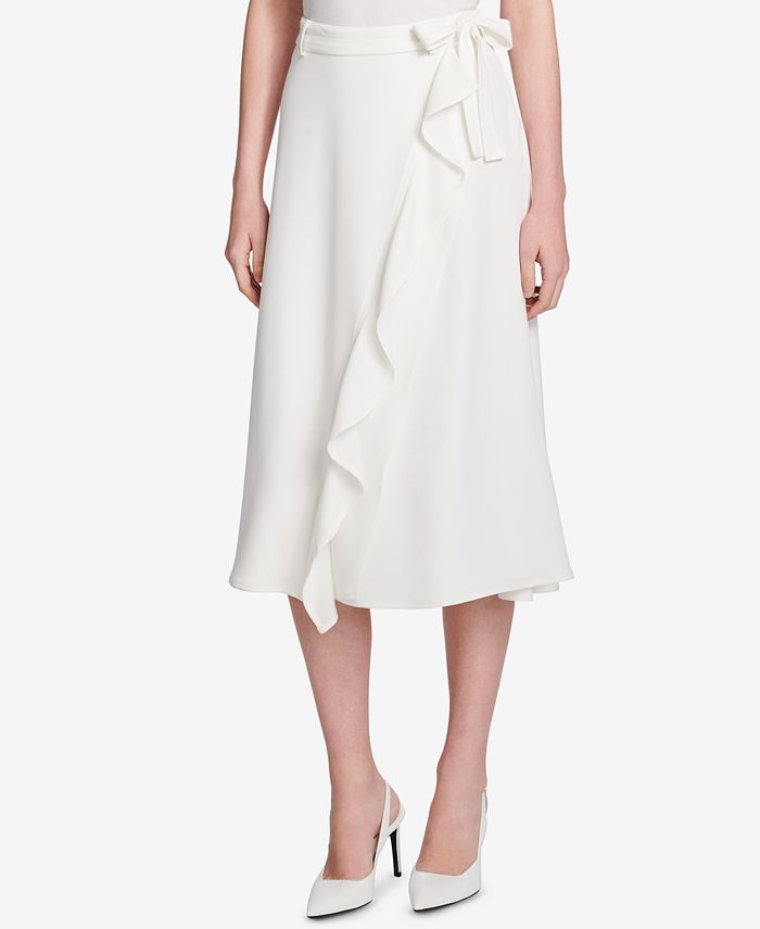Calvin Klein Belted Ruffle-Trim Skirt - Macy's