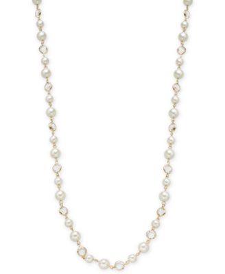 Charter Club - Silver-Tone Crystal & Imitation Pearl Strand Necklace, 42" + 2" extender