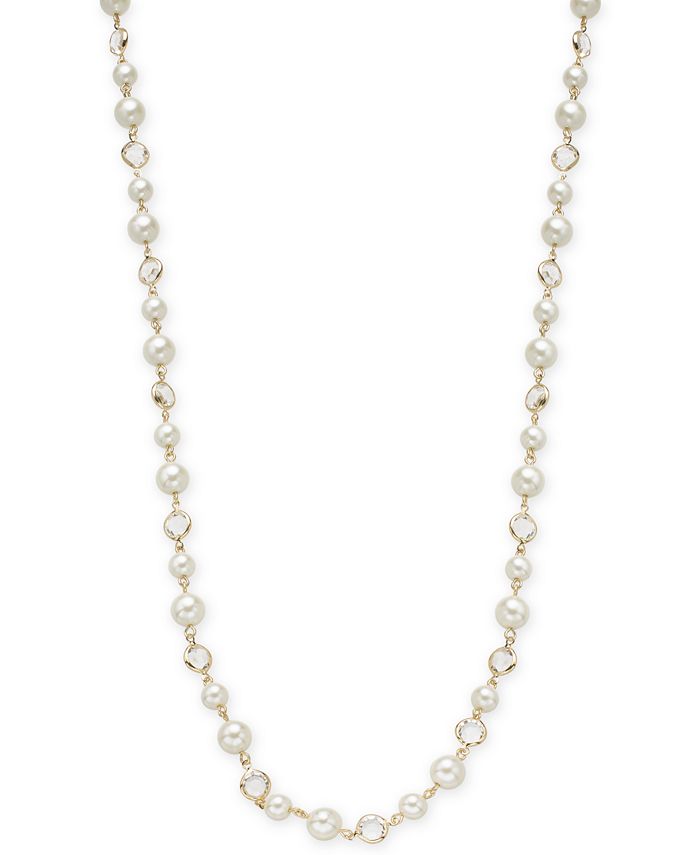 Charter Club - Silver-Tone Crystal & Imitation Pearl Strand Necklace, 42" + 2" extender