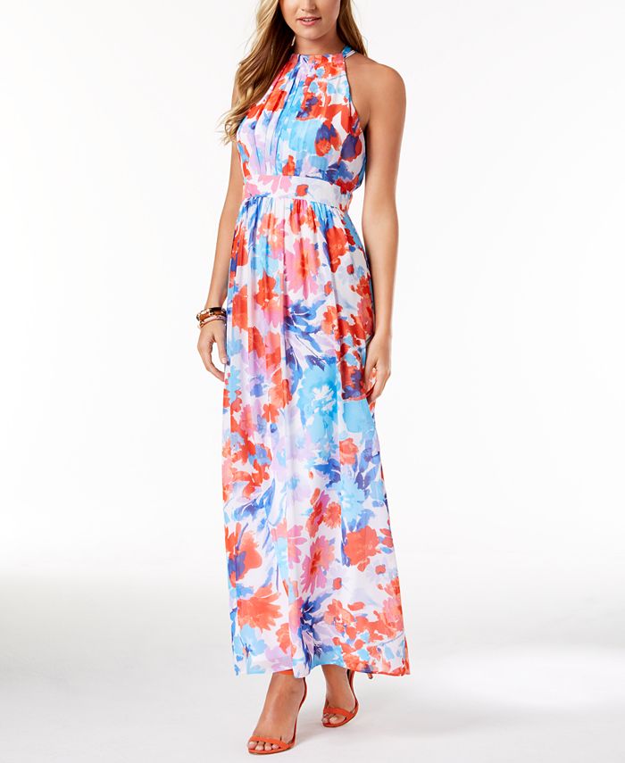 Nine West Floral Printed Halter Maxi Dress - Macy's