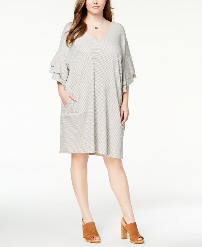 Lucky Brand Trendy Plus Size Ruffle-Sleeve Knit Dress - Macy's